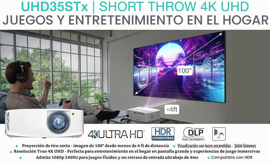 Optoma UHD35STx Proyector de corto alcance 4K UHD verdadero para ju...