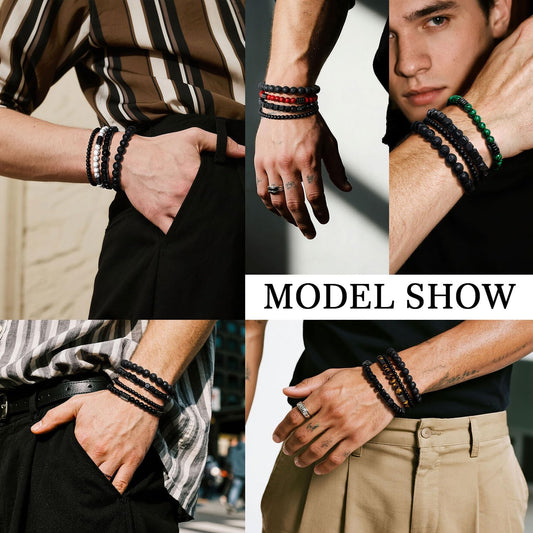 Lameybrt Juego de Pulseras para Hombre Multi - Ojo de Tigre\/Ágata...