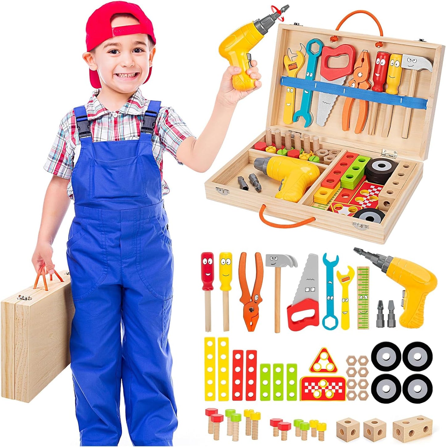 Set de herramientas para niños con taladro eléctrico, set de 46 pie...