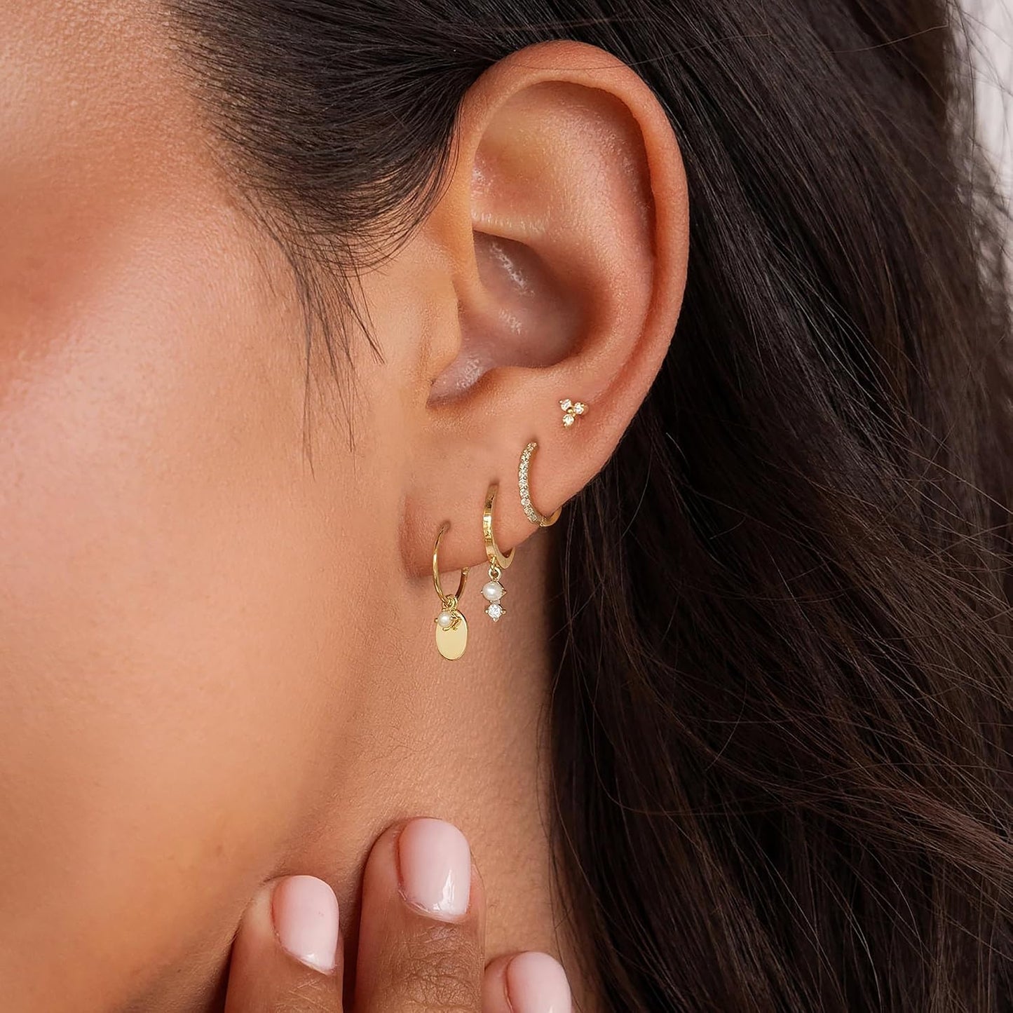 SELFROSE Aretes de oro para mujer, delicados aretes colgantes chapa...