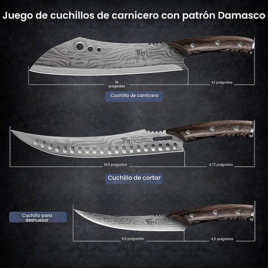 SYOKAMI - Juego de cuchillos de carnicero, 3 piezas de cuchillos de...