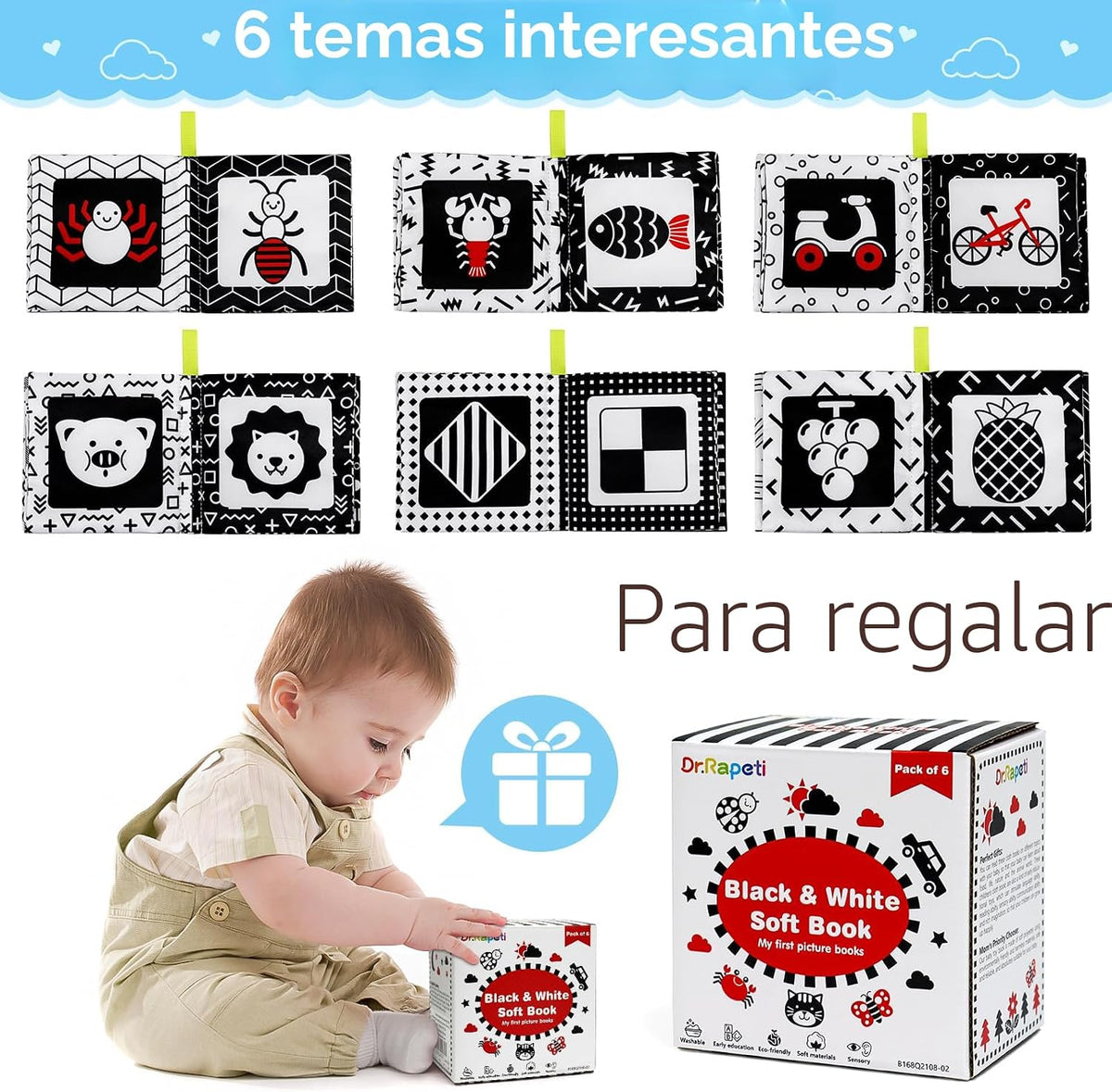 Dr.Rapeti Libros de tela suave para bebés, libros de baño, paquete...