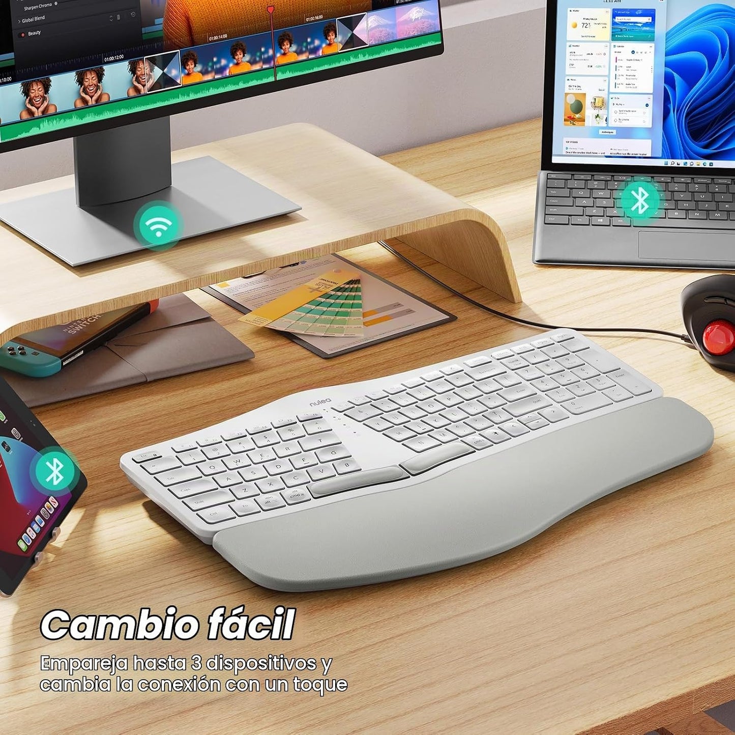 Teclado Ergonómico Inalámbrico Nulea RT05, Teclado Dividido con Rep...