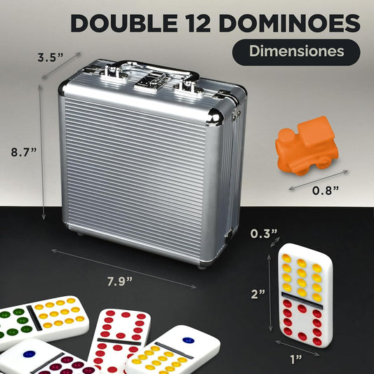 Queensell Juego de dominó de tren mexicano con cubo de madera, jueg...