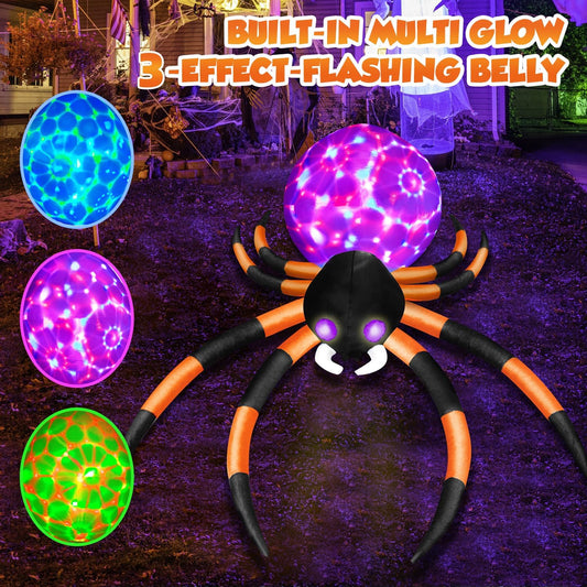 zukakii Araña inflable de Halloween de 12 pies con luces LED cambia...