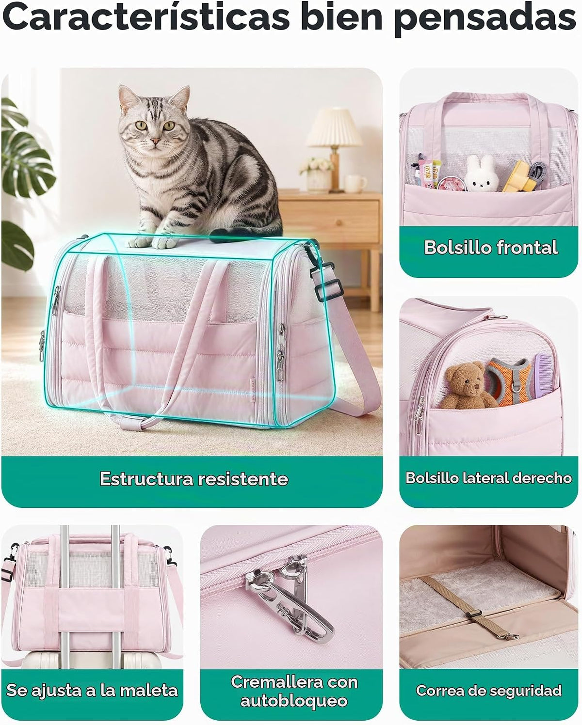 BAGSMART Transportador para gatos con ruedas, bolsa de viaje para m...