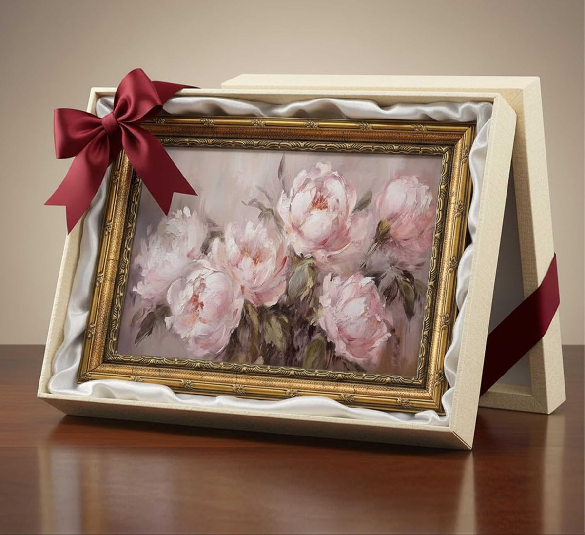 Lienzo decorativo de pared con diseño de flores rosadas con marco d...