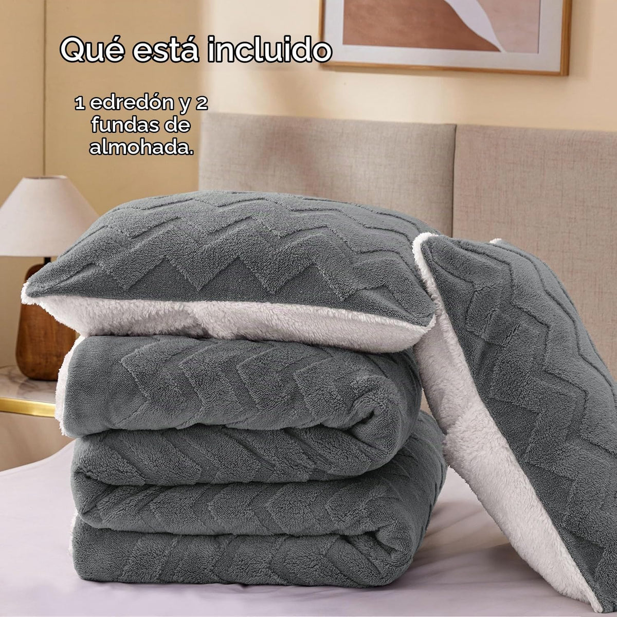 BEDELITE Juego de edredón de sherpa mullido, color gris | Ropa de c...