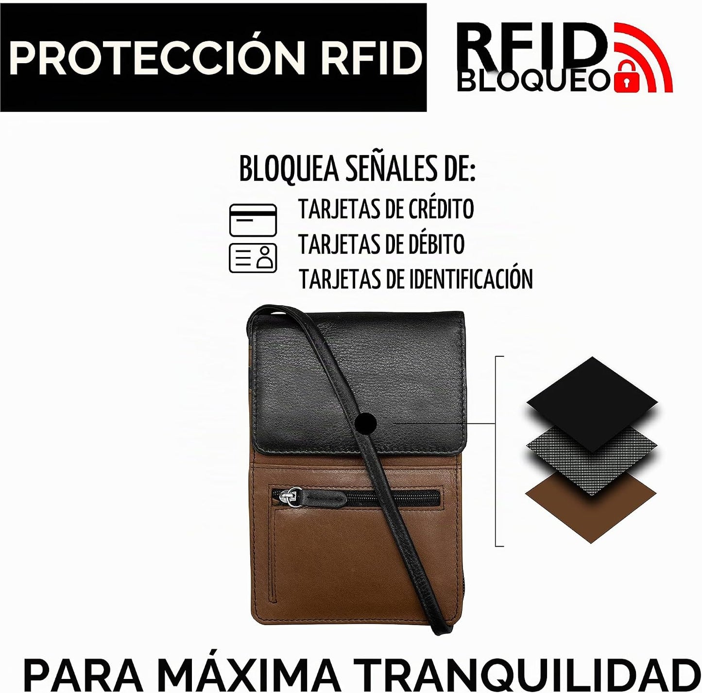 ili New York 6827 Organizador cruzado de cuero genuino con forro de...