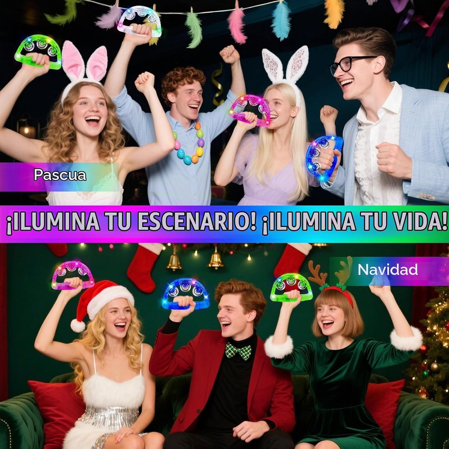 Panderetas musicales con luz LED: pandereta intermitente que brilla...