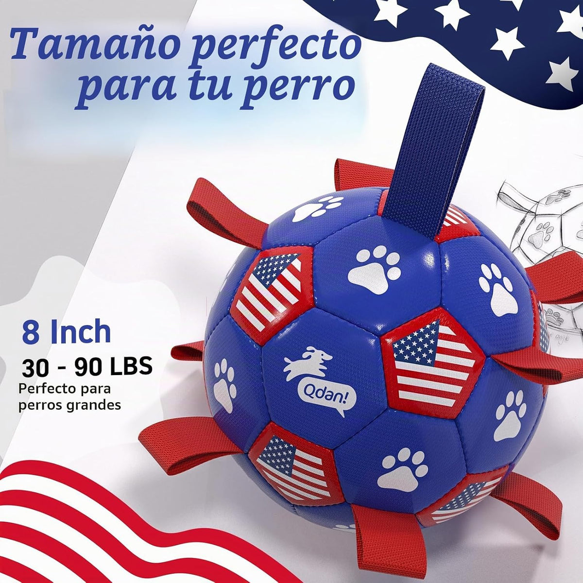 QDAN - Pelota de fútbol para perros con correas, bolas duraderas pa...