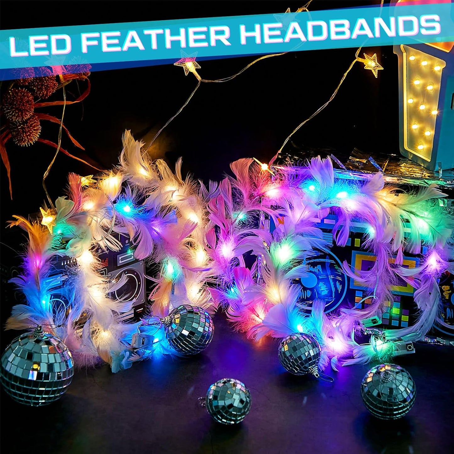 Taiyin - 100 diademas LED de plumas para bodas, varios colores | Co...