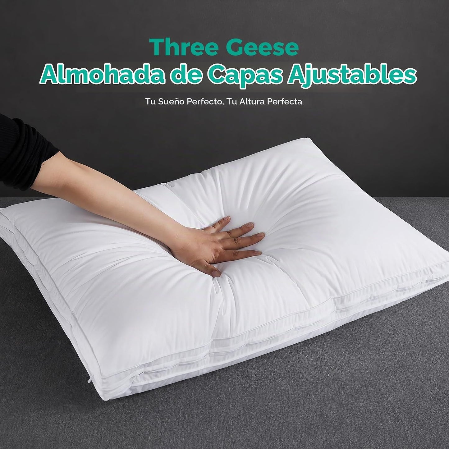 Three Geese Almohada de plumas de ganso de capa ajustable, almohada...