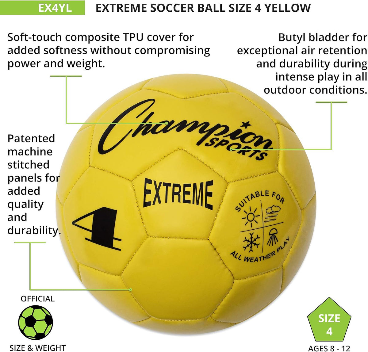Champion Sports Extreme Series - Balón de fútbol \u2013 Tamaños 3,...
