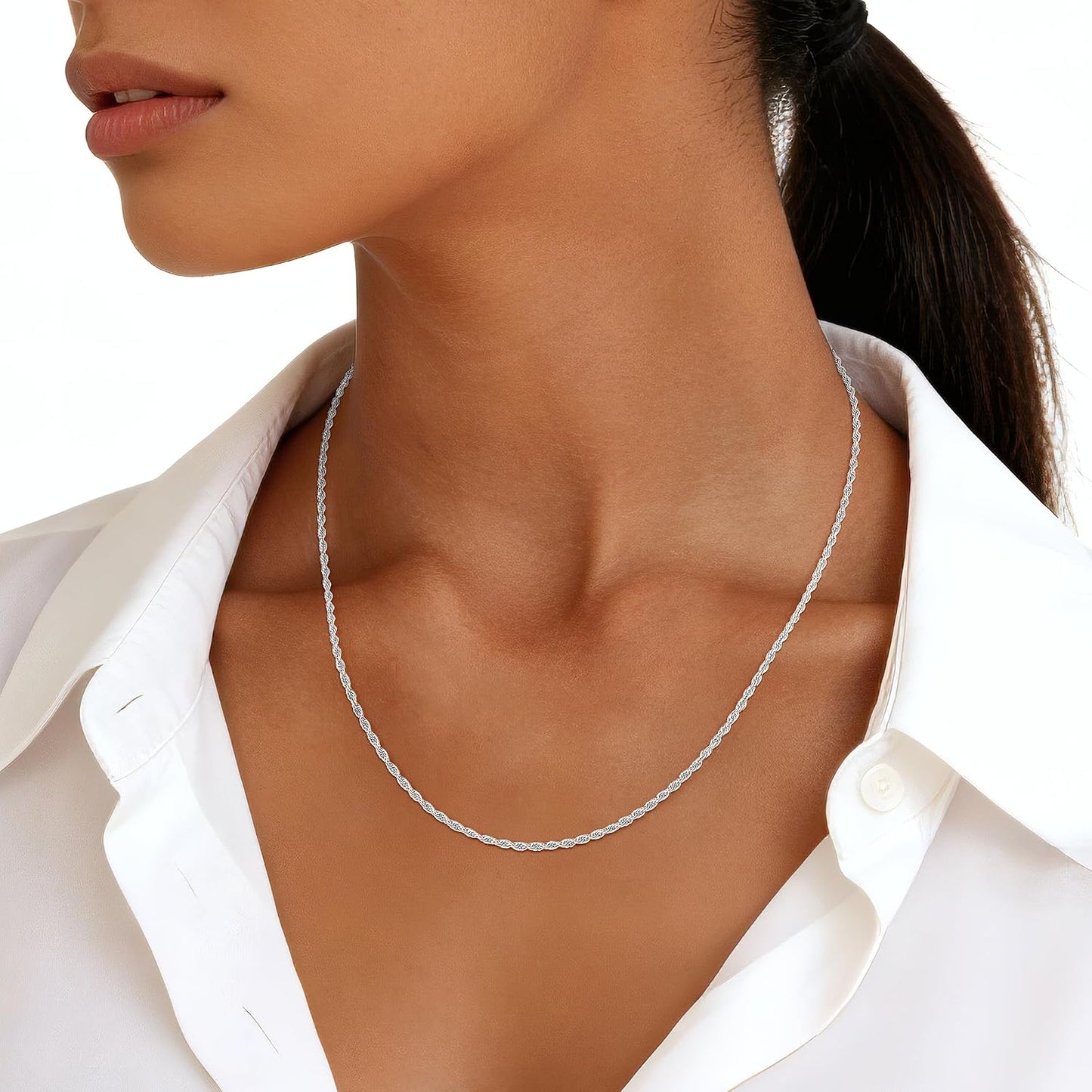 Girluky Cadena de cuerda de 0.079 in de plata de ley 925 para mujer...