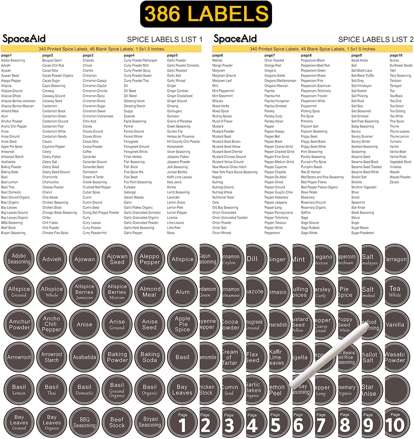 SpaceAid Organizador de especias con 28 tarros de especias, 386 eti...