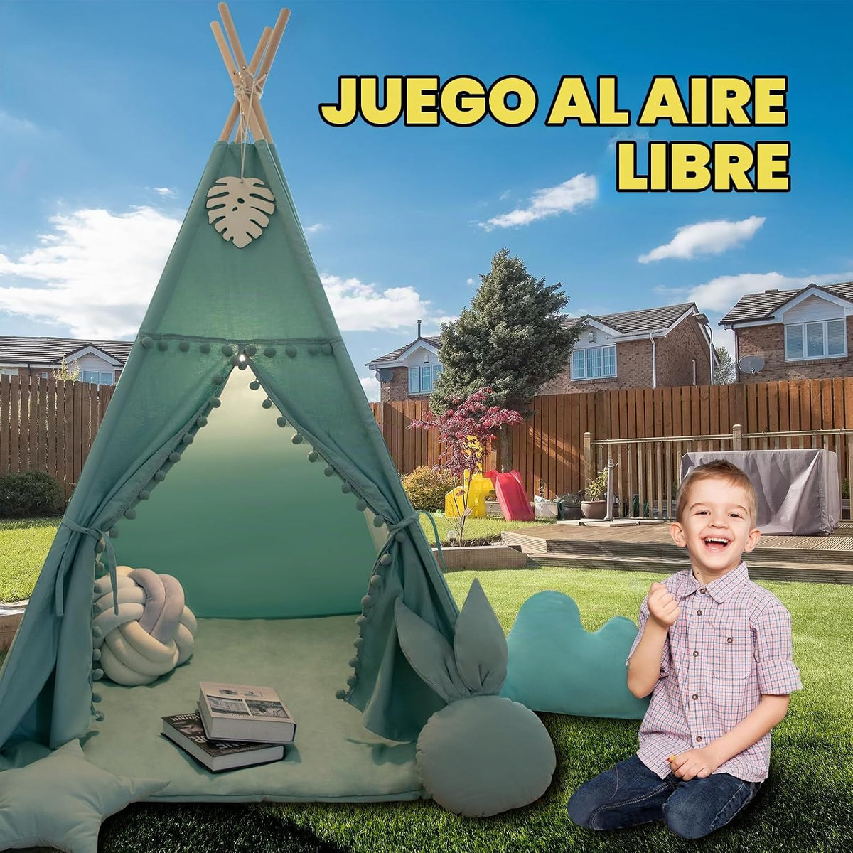 RONGFA Tienda de campaña tipo tipi para niños con alfombrilla, luce...