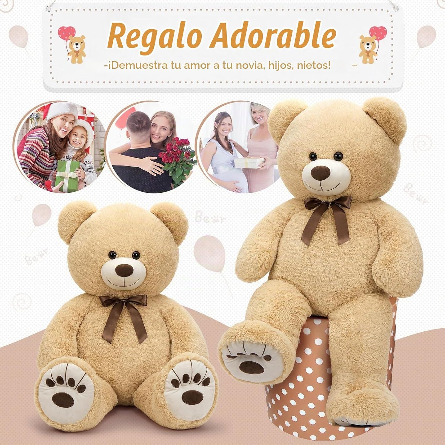 Tezituor Oso de Peluche Gigante Grande de 4 pies Color Crema, Anima...