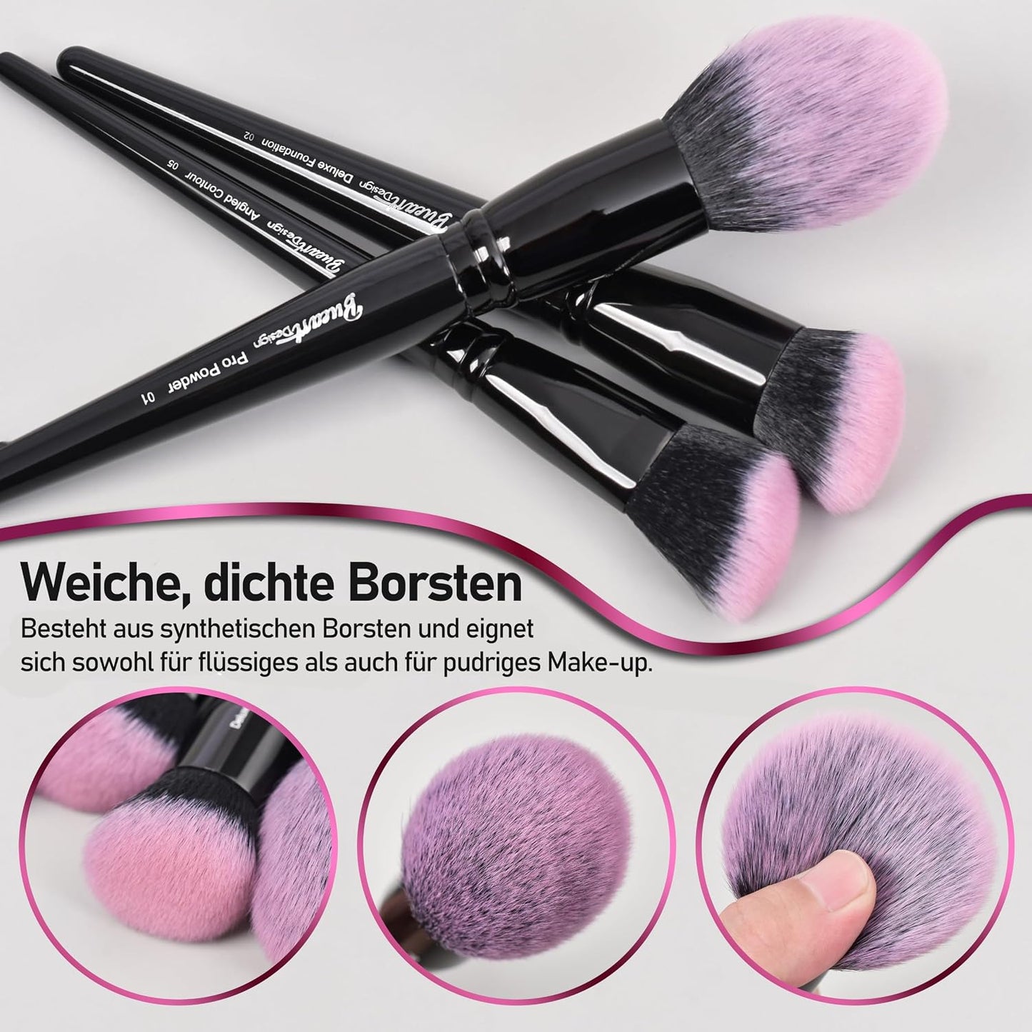 Bueart Design Juego de 18 brochas de maquillaje Pro Deluxe, color r...