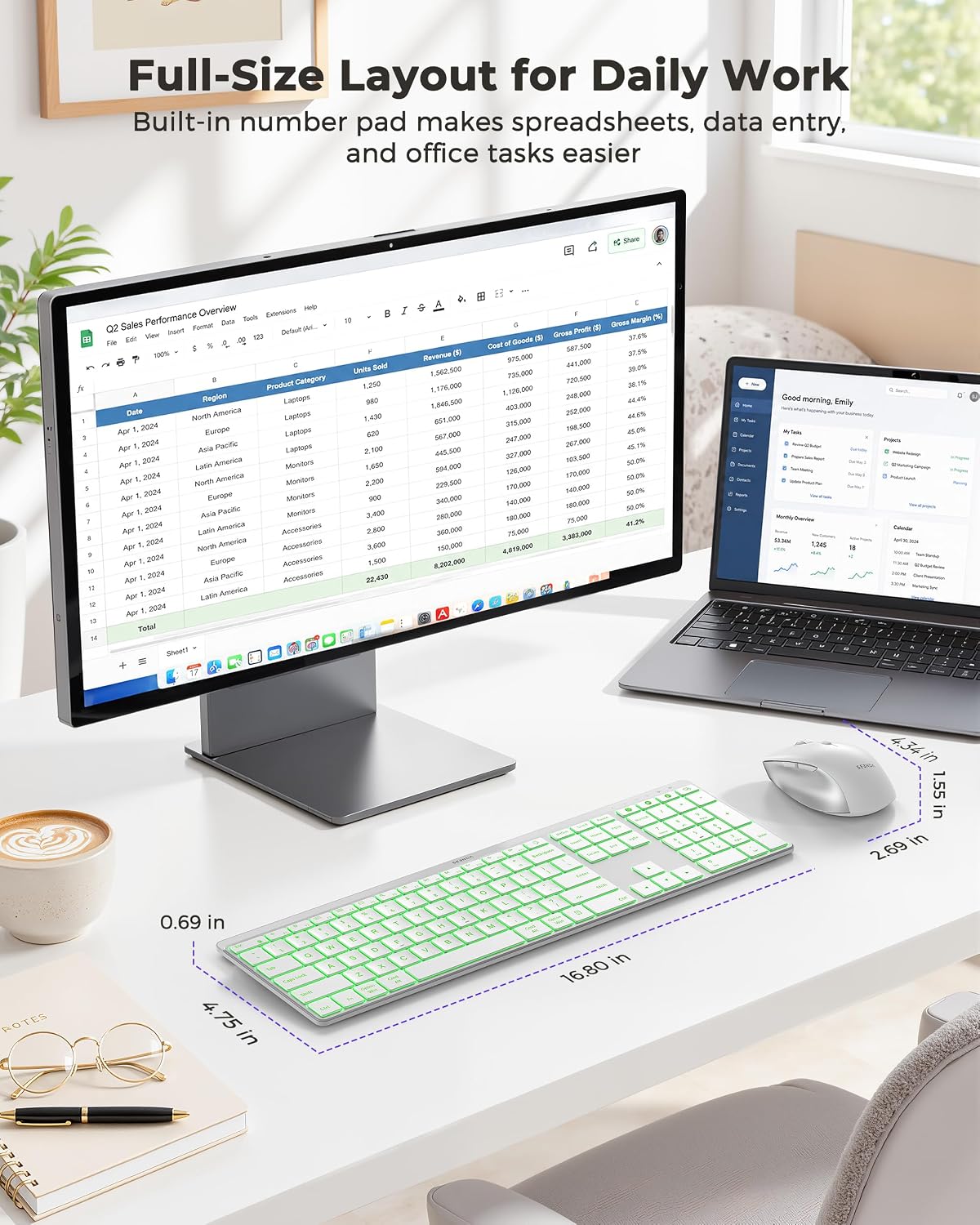 seenda COE64-3 Pro Combo de teclado inalámbrico Bluetooth y ratón |...