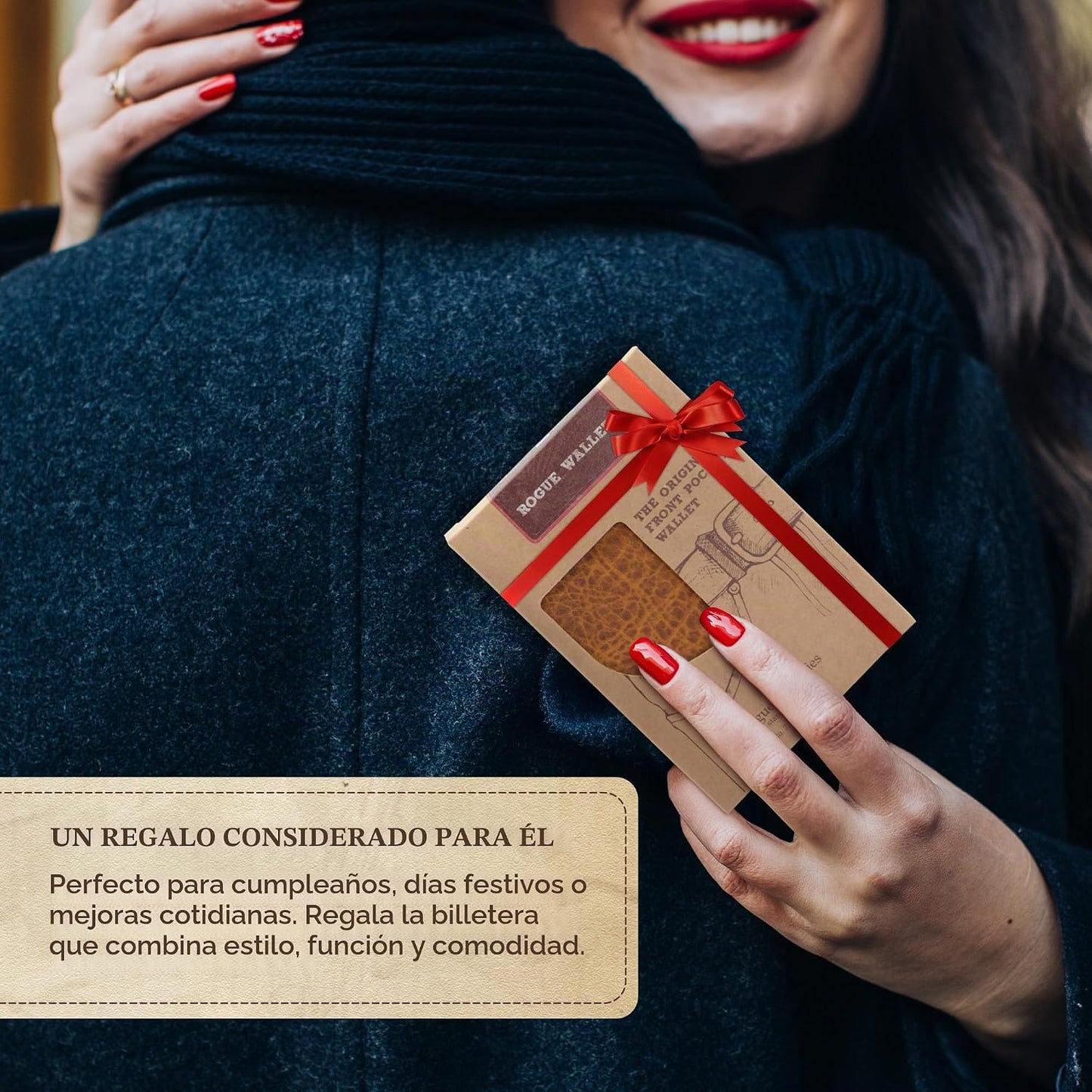 ROGUE WALLET Cartera de piel de bisonte genuino para hombre, RFID d...