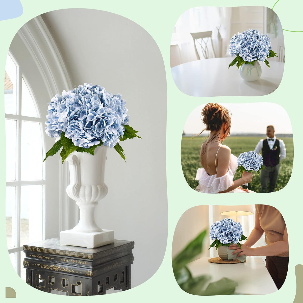 Yatim Hortensias artificiales azules de 21 pulgadas con tallos 5 pi...