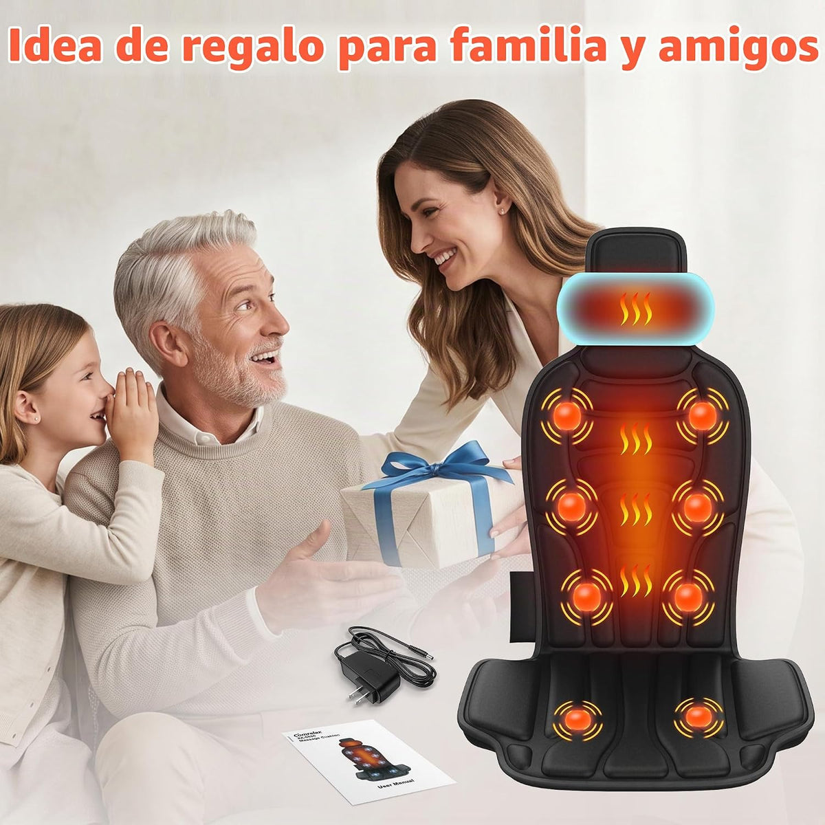 comrelax Masajeador de espalda con calor, silla de vibración de 8 m...