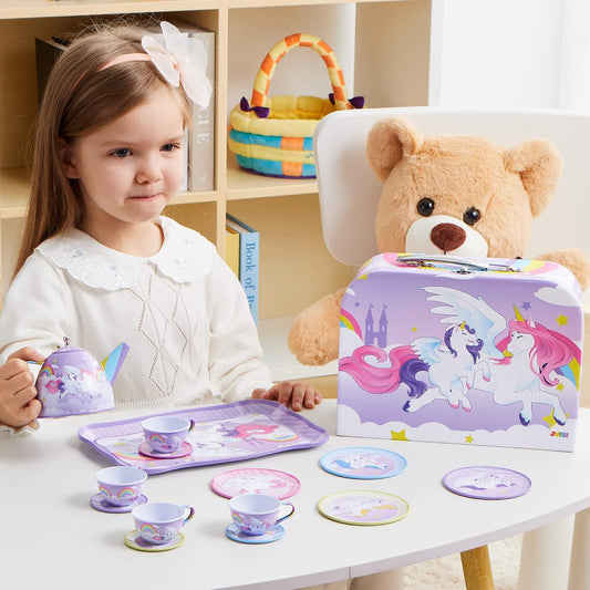 JOYIN Juego de fiesta de té de unicornio para niñas pequeñas, juego...