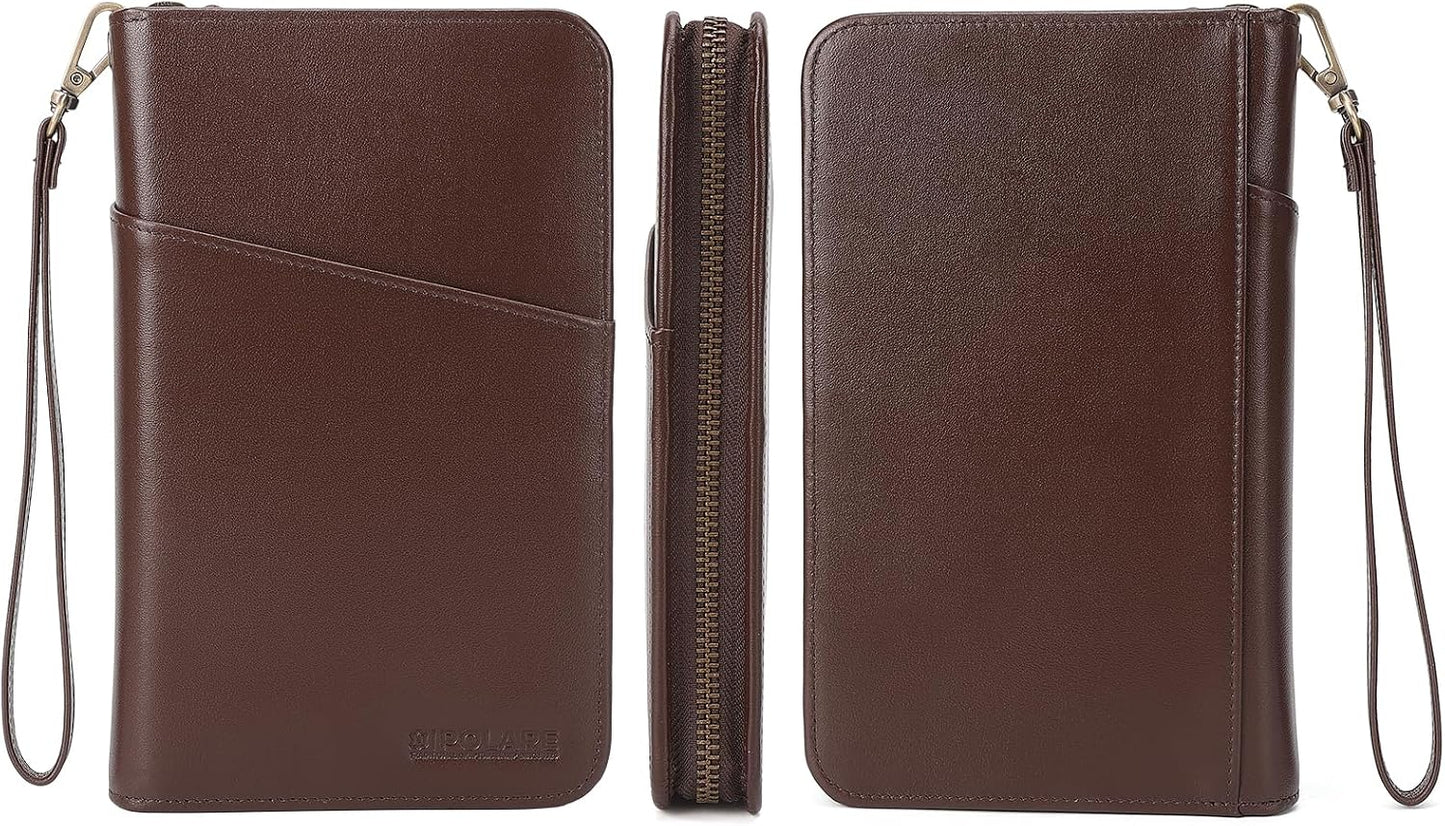 Polare - Funda para pasaporte de cuero de grano completo para hombr...
