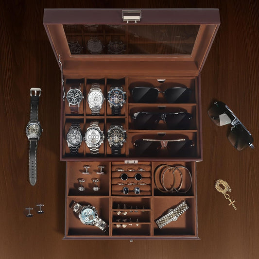 GLJ Caja de joyería para hombres, organizador de joyas con 6 ranura...