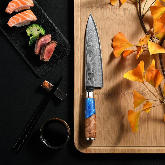 Cuchillo de Chef Japonés, Cuchillo de Cocina Damasco de 8 Pulgadas...