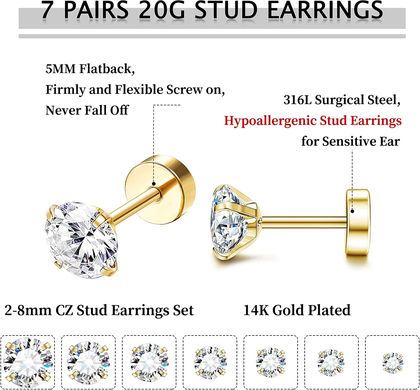Fansilver Pendientes hipoalergénicos de 0.71 oz con parte trasera p...