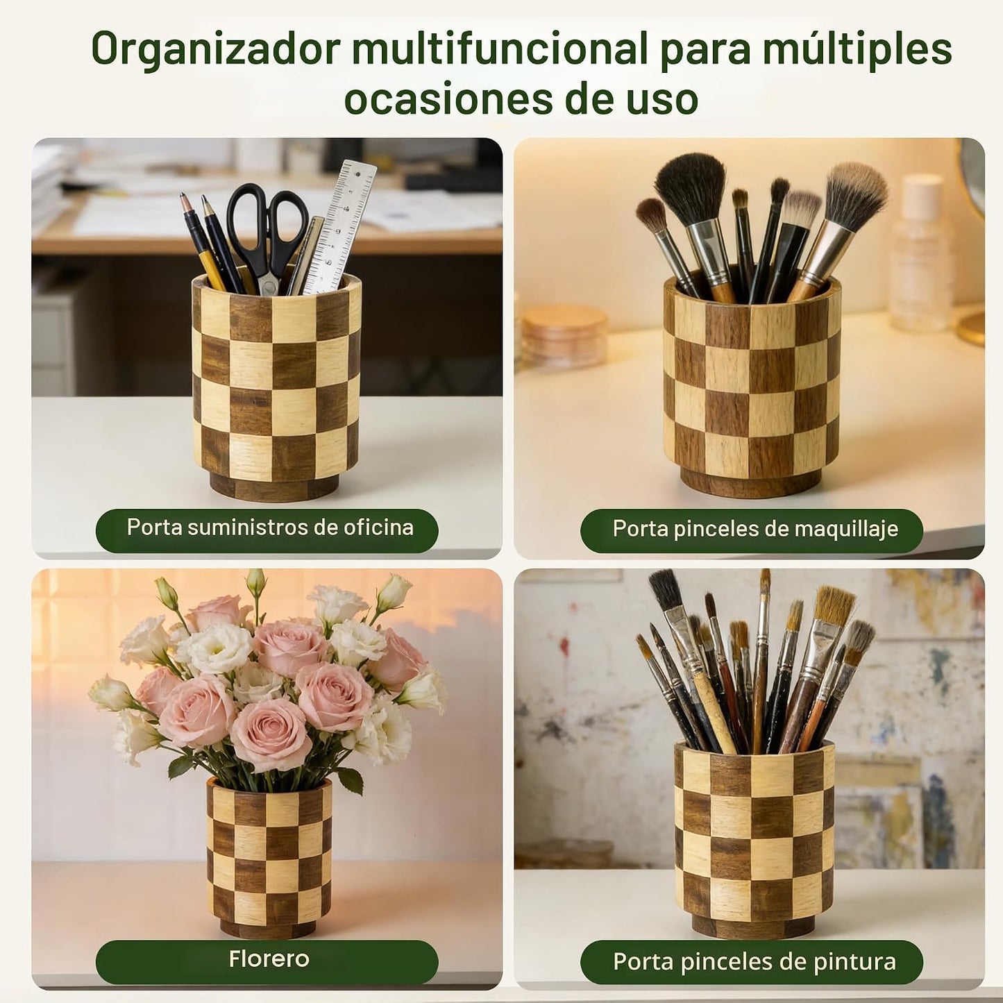 Fyctio Soporte de utensilios de madera, 360 ° giratorio a cuadros s...
