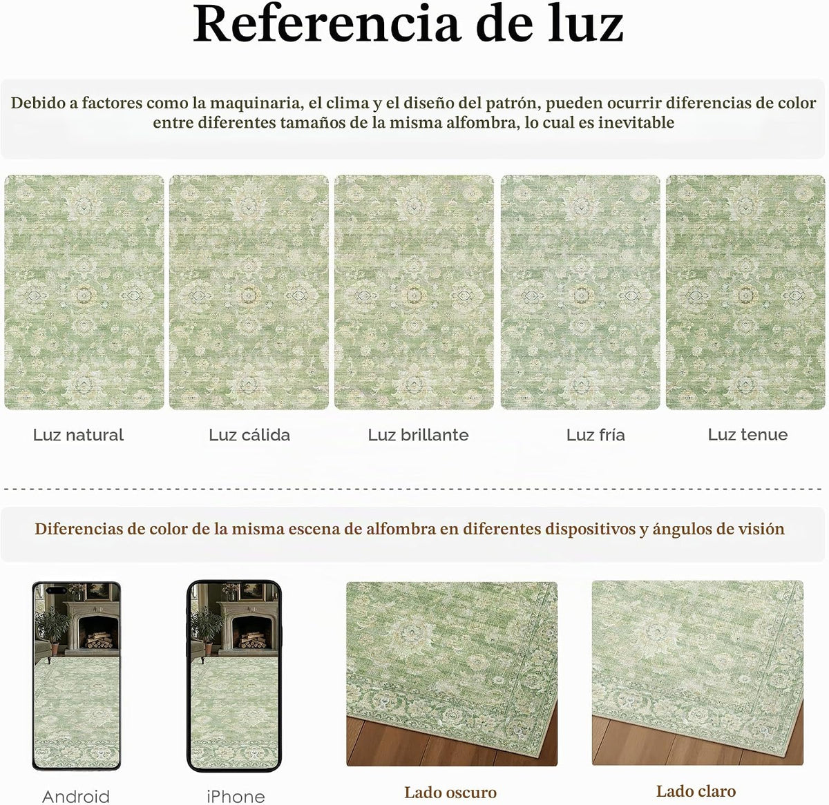 WondRg Alfombra verde lavable de 8 x 10 pies para sala de estar, do...