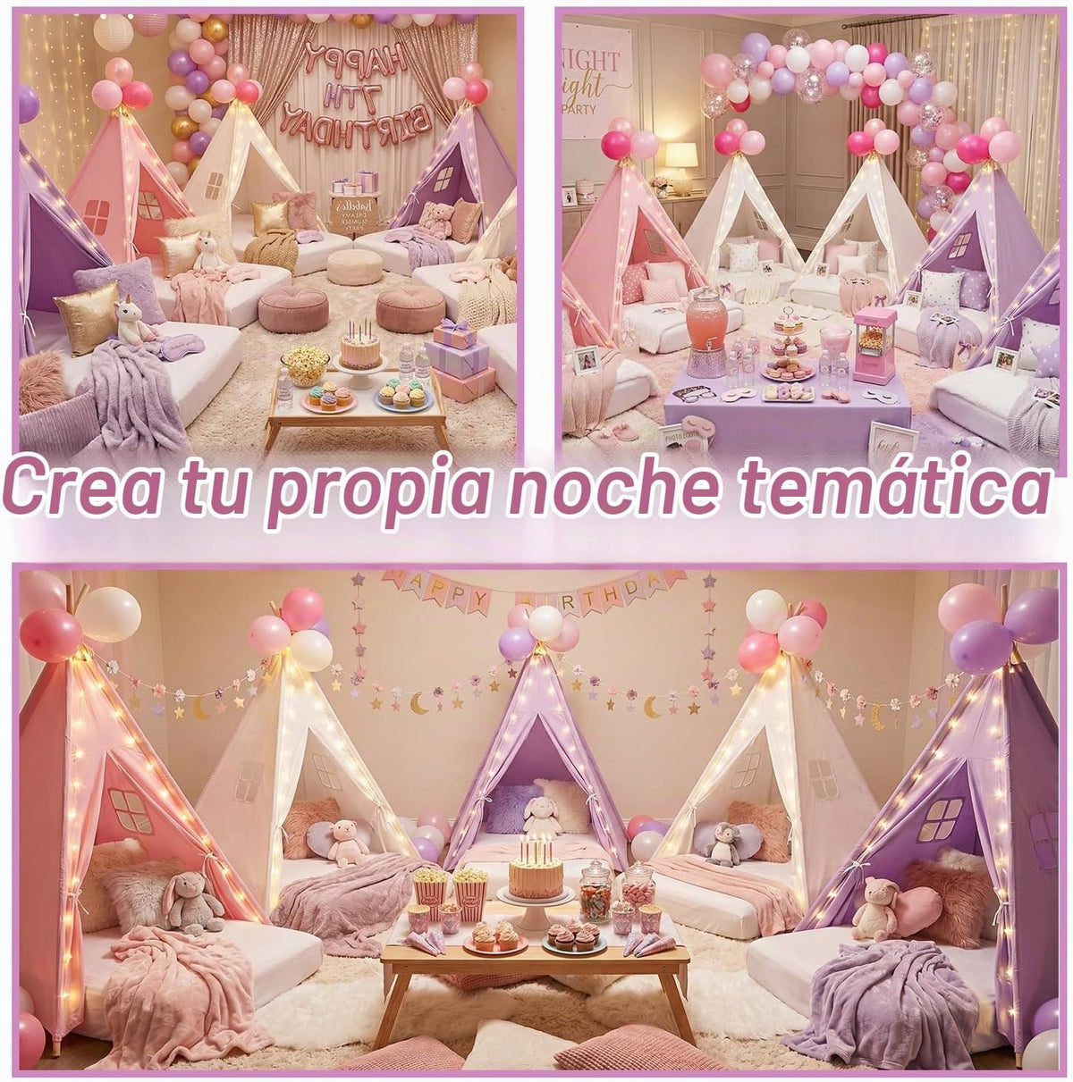 Paquete de 6 Tiendas Teepee para Fiestas de Pijamas para Niños a Gr...