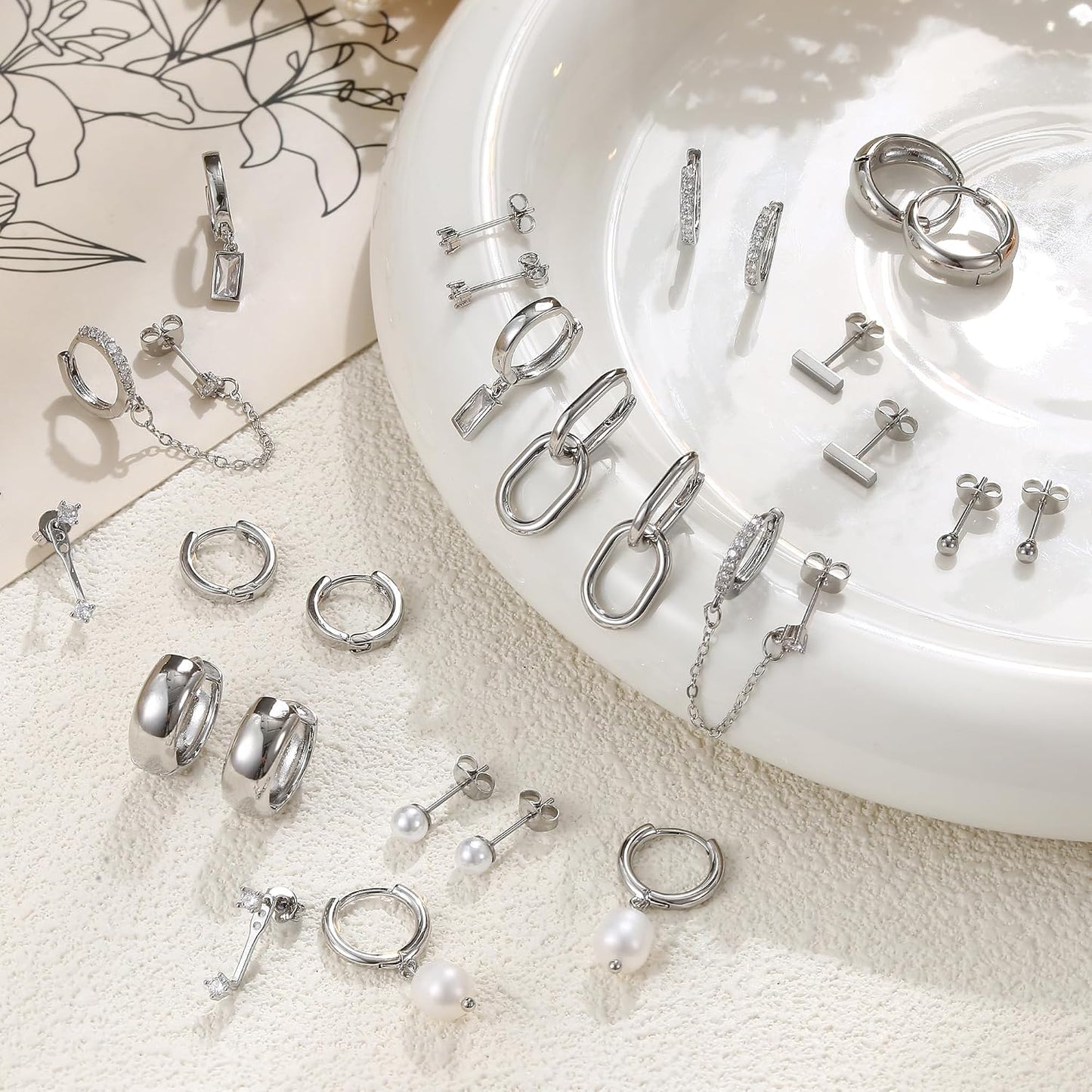 Besteel 13 pares de conjunto de aretes de aro pequeños para mujer,...