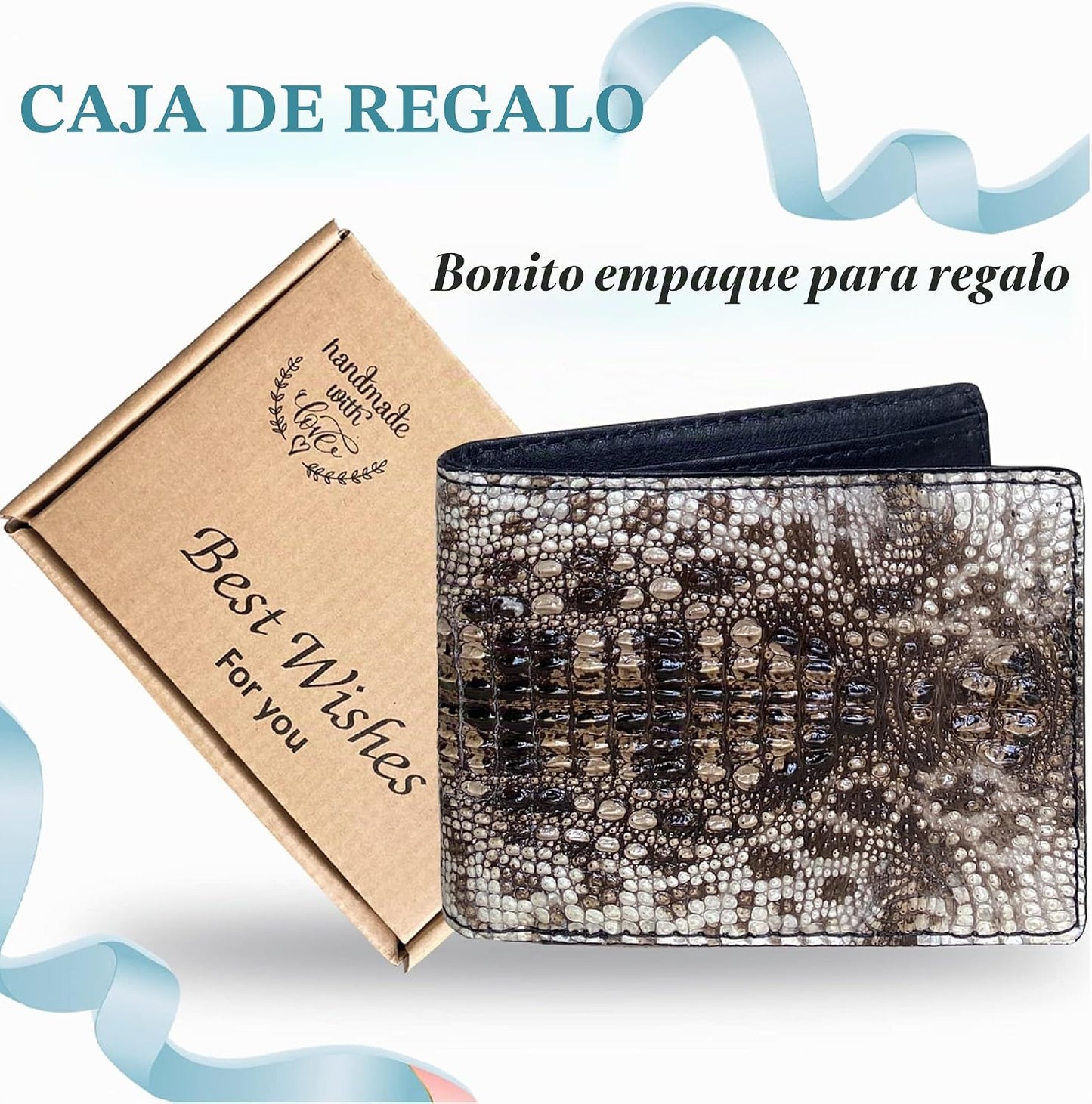 HATA Billetera plegable de cuero para hombre, con bloqueo RFID, bol...