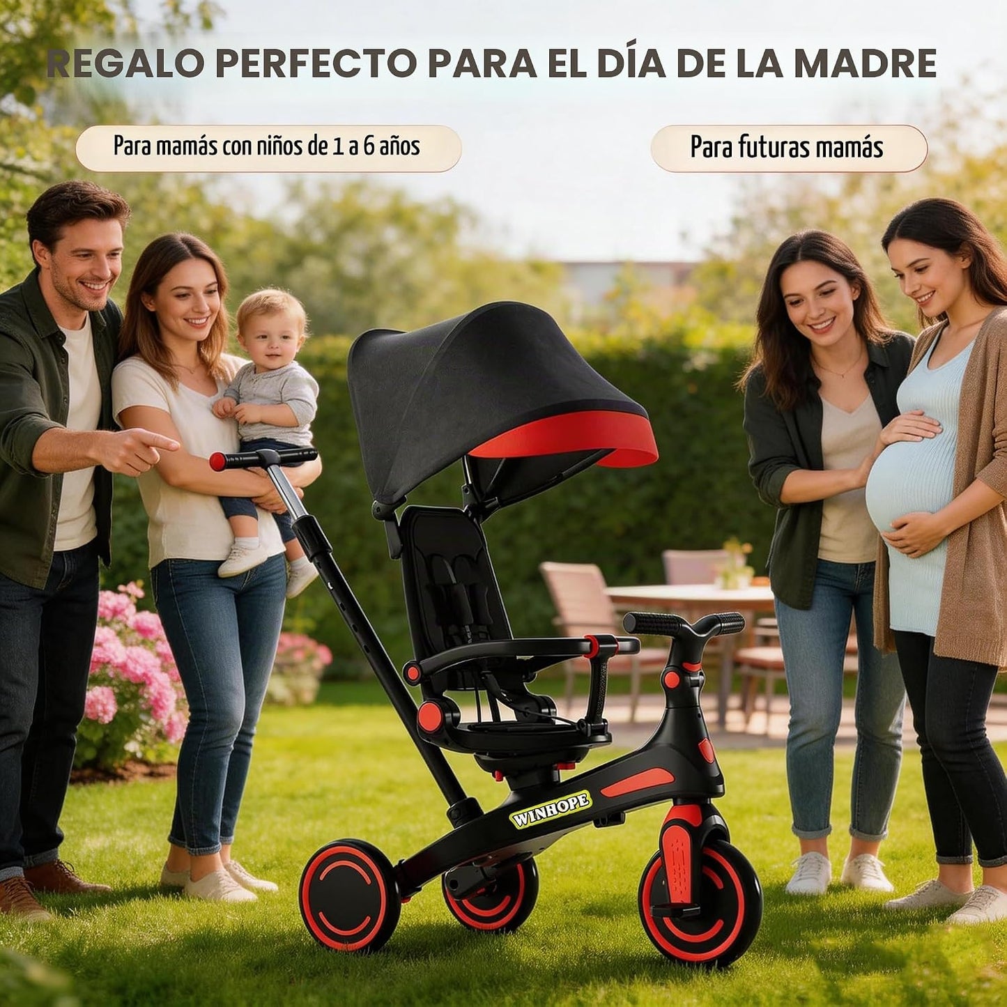Winhope Triciclo para niños, triciclo 6 en 1 para bebés con asa de...