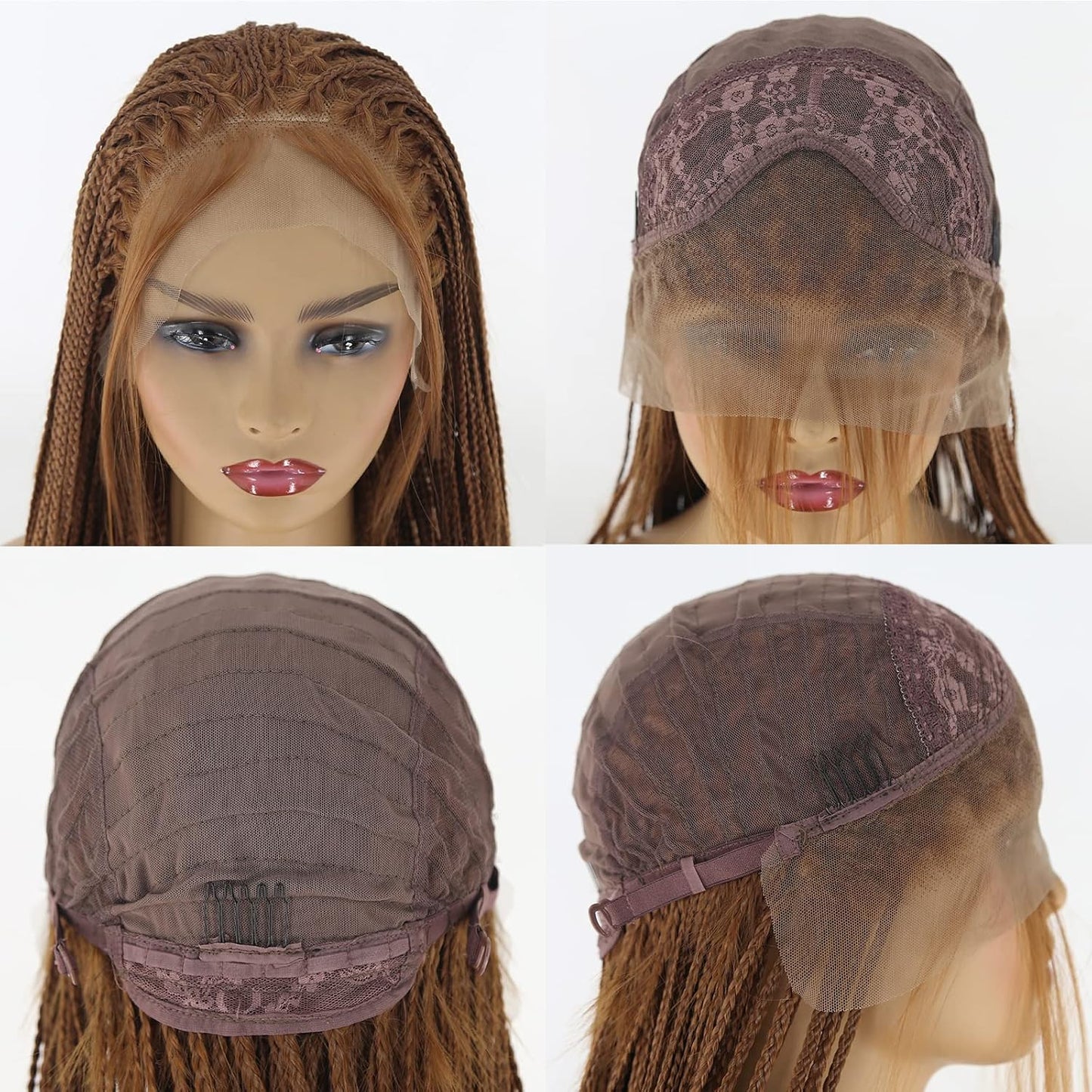 BTWTRY Peluca de cabello sintético trenzado de color marrón oscuro...