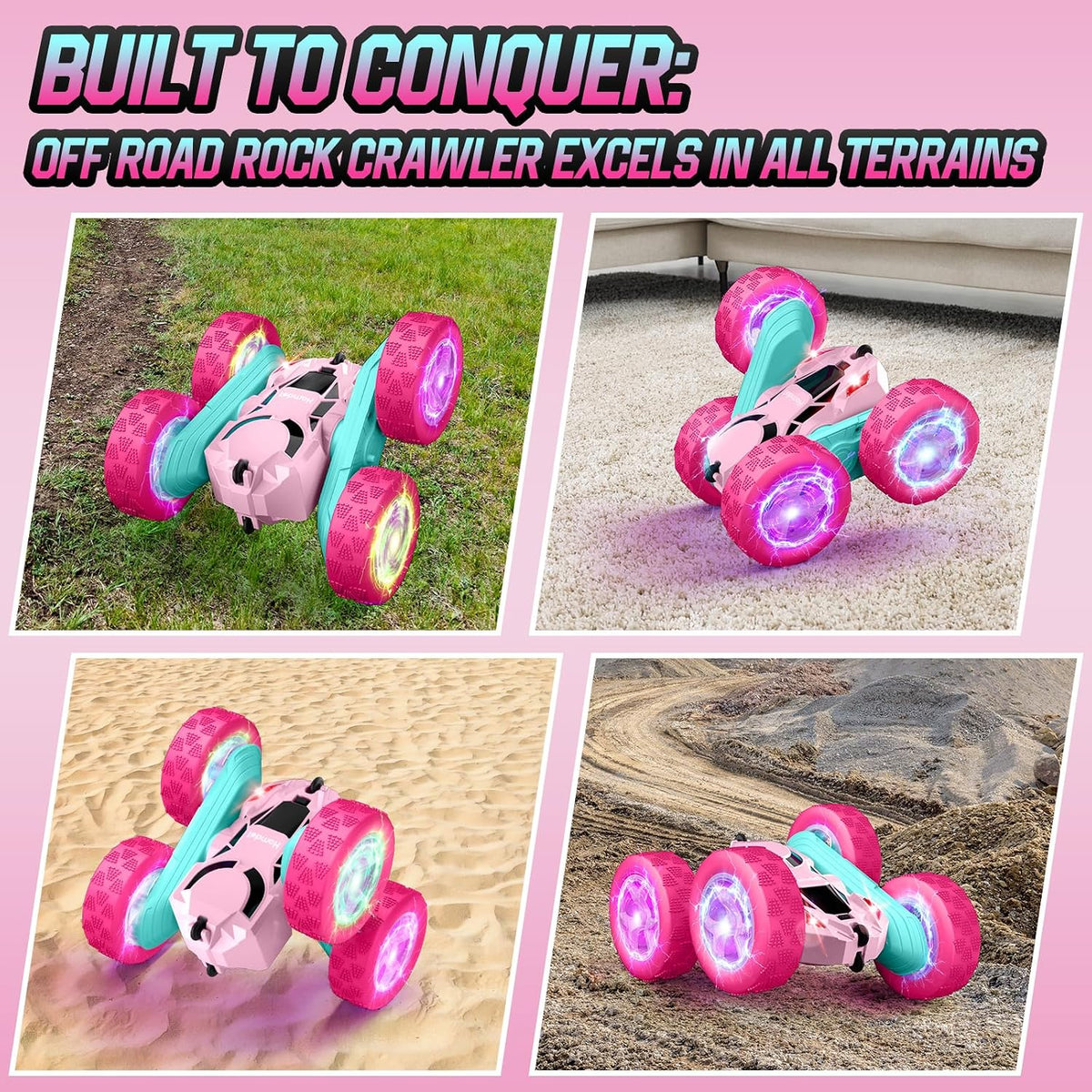 Hamdol Coche de control remoto rosa para niñas, doble cara con faro...
