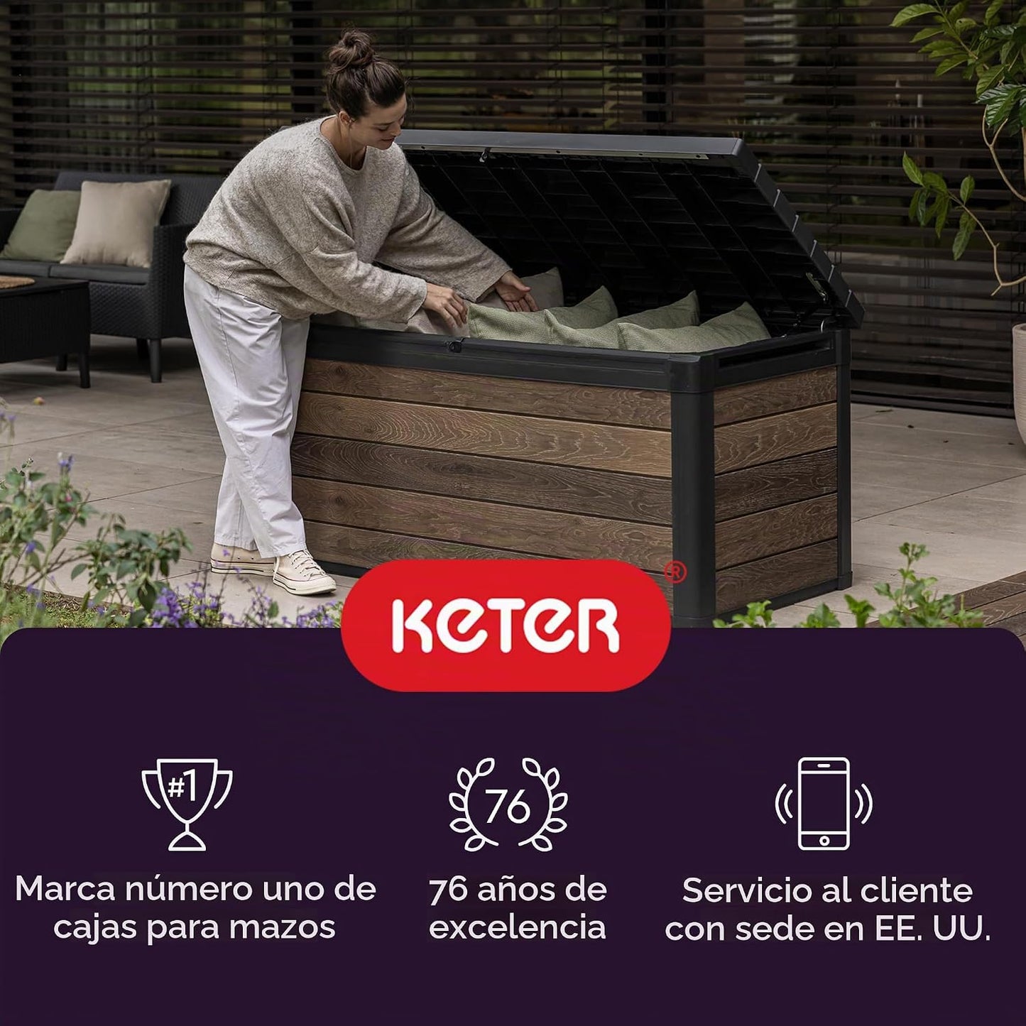 Keter City - Caja de almacenamiento exterior de resina de 30 galone...