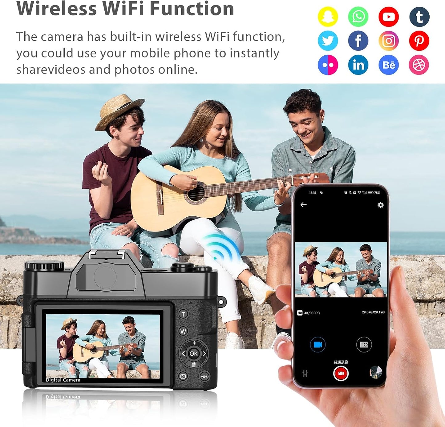 Cámara digital 4K para fotografía y videoblogs, cámara de 56 megapí...