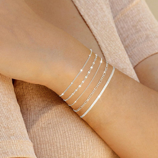 MBW Pulseras chapadas en plata para mujer, delicadas pulseras de pl...