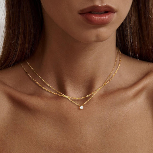 Tewiky delicados collares chapados en oro de 14 quilates con circon...