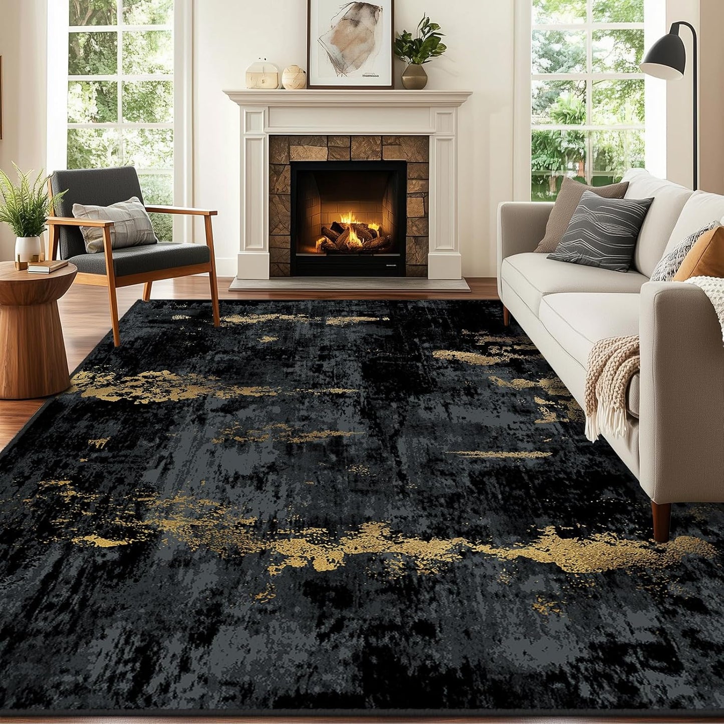 RELEANY - Alfombra abstracta lavable de 5 x 7 pies para sala de est...