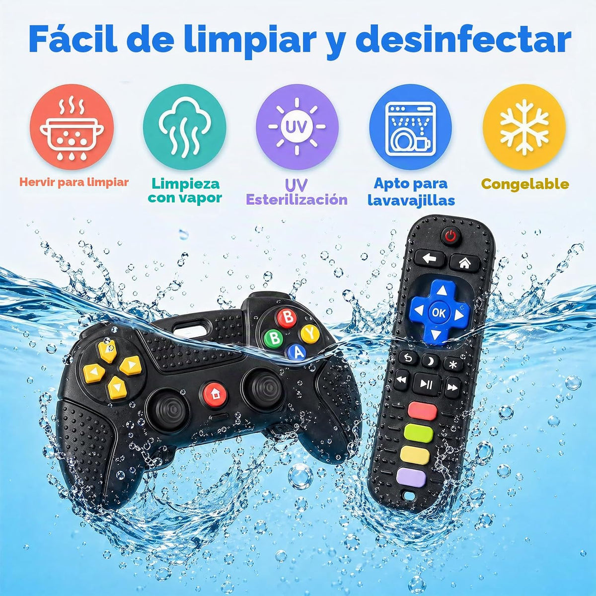 Mordedor de silicona para bebé, 2 unidades de juguete de dentición...