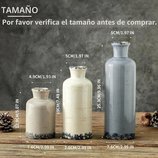 Juego de 3 jarrones de cerámica neutros para decoración del hogar,...