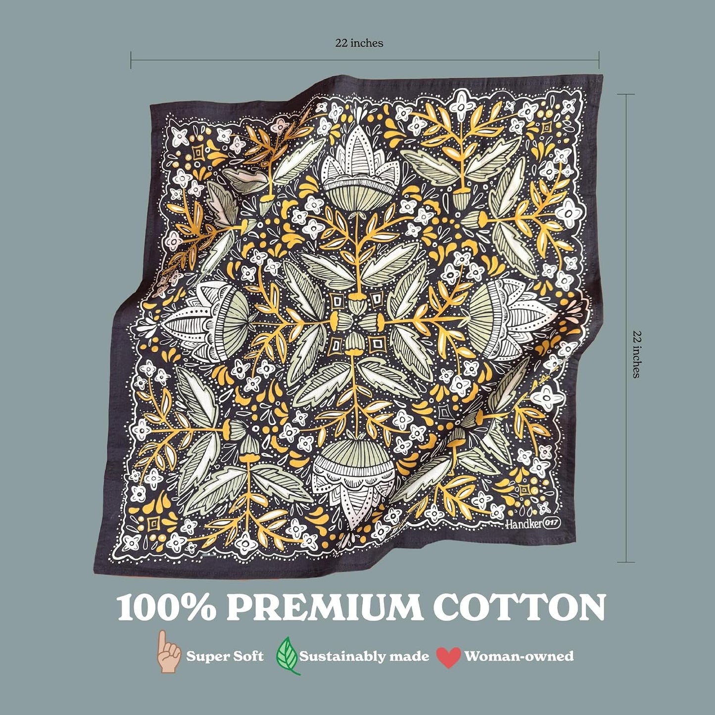 Handker Bandana de algodón prémium de 22 x 22 pulgadas para mujeres...