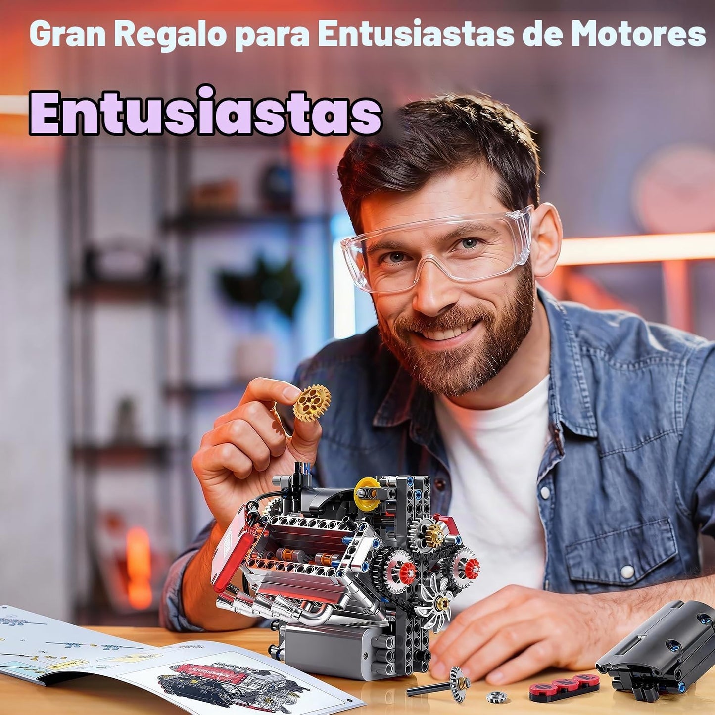 V8 - Juego de construcción de juguete con motor de combustión V8, k...