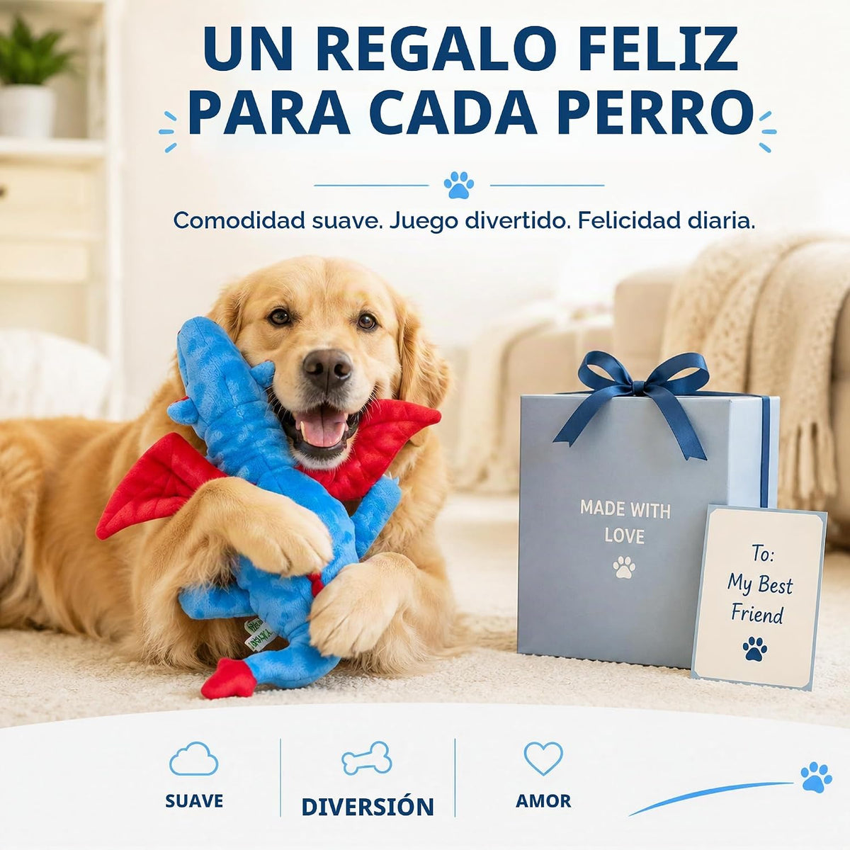 YXYANI Juguetes duraderos de dinosaurio de felpa para perros con ch...